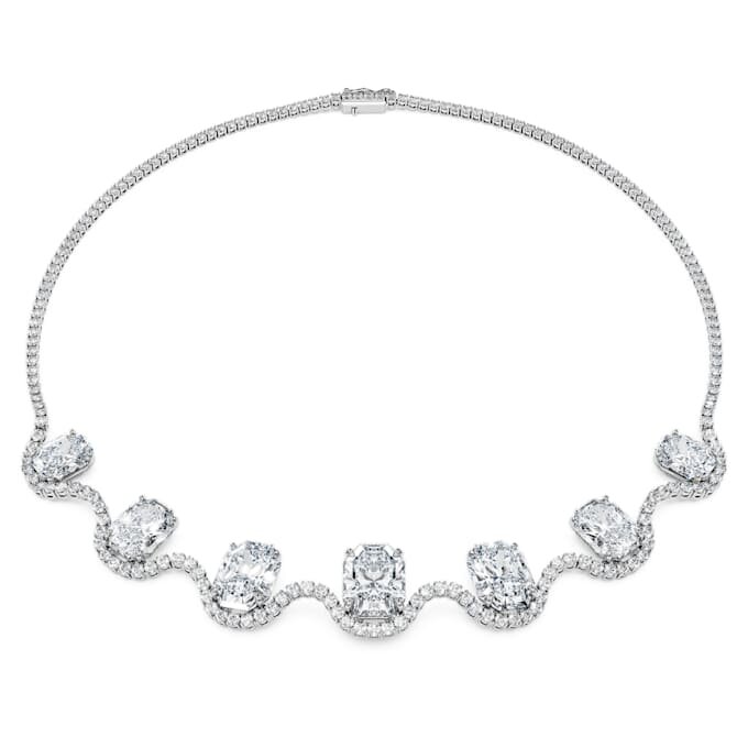 Achteckige Halskette mit im Labor gezüchteten Diamanten, 37.70 Ct Tw, achteckige Form, 18K Weissgold Achteckige Halskette mit im Labor gezüchteten Diamanten, 37.70 Ct Tw, achteckige Form, 18K Weissgold