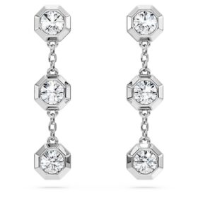 Achteckige Tropf-Ohrringe mit im Labor gezüchteten Diamanten, 0.6 Ct Tw, runde Form, Sterlingsilber Achteckige Tropf-Ohrringe mit im Labor gezüchteten Diamanten, 0.6 Ct Tw, runde Form, Sterlingsilber
