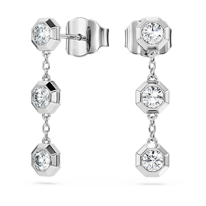 Achteckige Tropf-Ohrringe mit im Labor gezüchteten Diamanten, 0.6 Ct Tw, runde Form, Sterlingsilber Achteckige Tropf-Ohrringe mit im Labor gezüchteten Diamanten, 0.6 Ct Tw, runde Form, Sterlingsilber
