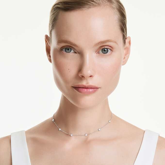Achtkant-Halskette mit im Labor gezüchteten Diamanten, 0.7 Ct Tw, runde Form, Sterlingsilber Achtkant-Halskette mit im Labor gezüchteten Diamanten, 0.7 Ct Tw, runde Form, Sterlingsilber