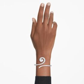 Ariana Grande X Swarovski Armreif mit Kristallperle, Baguette-Schliff, weiss, rhodiniert