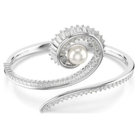 Ariana Grande X Swarovski Armreif mit Kristallperle, Baguette-Schliff, weiss, rhodiniert