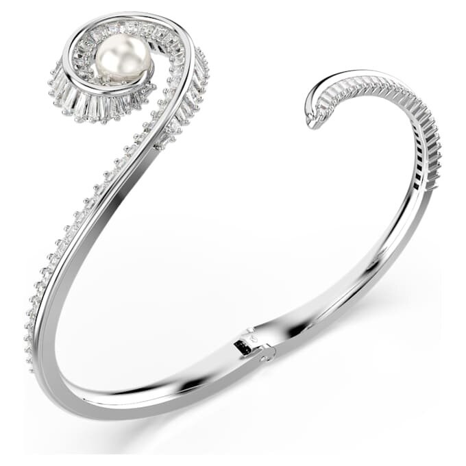 Ariana Grande X Swarovski Armreif mit Kristallperle, Baguette-Schliff, weiss, rhodiniert Ariana Grande X Swarovski Armreif mit Kristallperle, Baguette-Schliff, weiss, rhodiniert