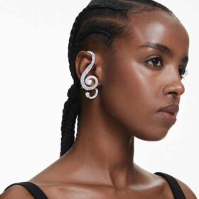 Ariana Grande X Swarovski Clip-Ohrringe, asymmetrisches Design, Kristallperle, Baguette-Schliff, weiss, rhodiniert