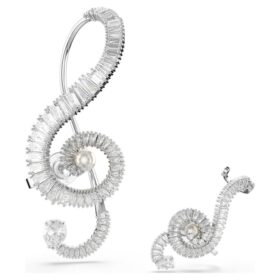 Ariana Grande X Swarovski Clip-Ohrringe, asymmetrisches Design, Kristallperle, Baguette-Schliff, weiss, rhodiniert