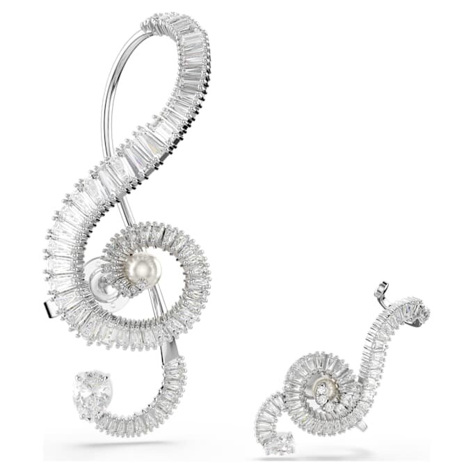 Ariana Grande X Swarovski Clip-Ohrringe, asymmetrisches Design, Kristallperle, Baguette-Schliff, weiss, rhodiniert Ariana Grande X Swarovski Clip-Ohrringe, asymmetrisches Design, Kristallperle, Baguette-Schliff, weiss, rhodiniert