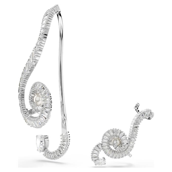Ariana Grande X Swarovski Clip-Ohrringe, asymmetrisches Design, Kristallperle, Baguette-Schliff, weiss, rhodiniert Ariana Grande X Swarovski Clip-Ohrringe, asymmetrisches Design, Kristallperle, Baguette-Schliff, weiss, rhodiniert