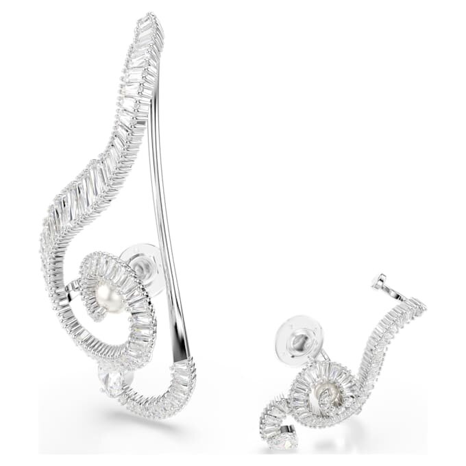 Ariana Grande X Swarovski Clip-Ohrringe, asymmetrisches Design, Kristallperle, Baguette-Schliff, weiss, rhodiniert Ariana Grande X Swarovski Clip-Ohrringe, asymmetrisches Design, Kristallperle, Baguette-Schliff, weiss, rhodiniert