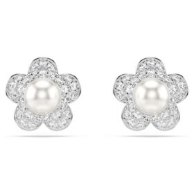 Ariana Grande X Swarovski Ohrringe Kristallperle, Rundschliff, Blume, Weiss, rhodiniert