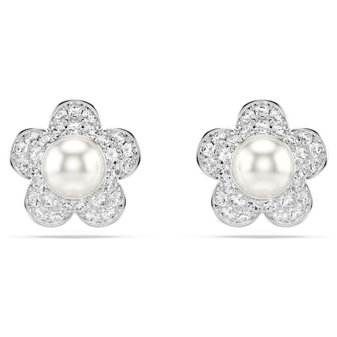 Ariana Grande X Swarovski Ohrringe Kristallperle, Rundschliff, Blume, Weiss, rhodiniert Ariana Grande X Swarovski Ohrringe Kristallperle, Rundschliff, Blume, Weiss, rhodiniert