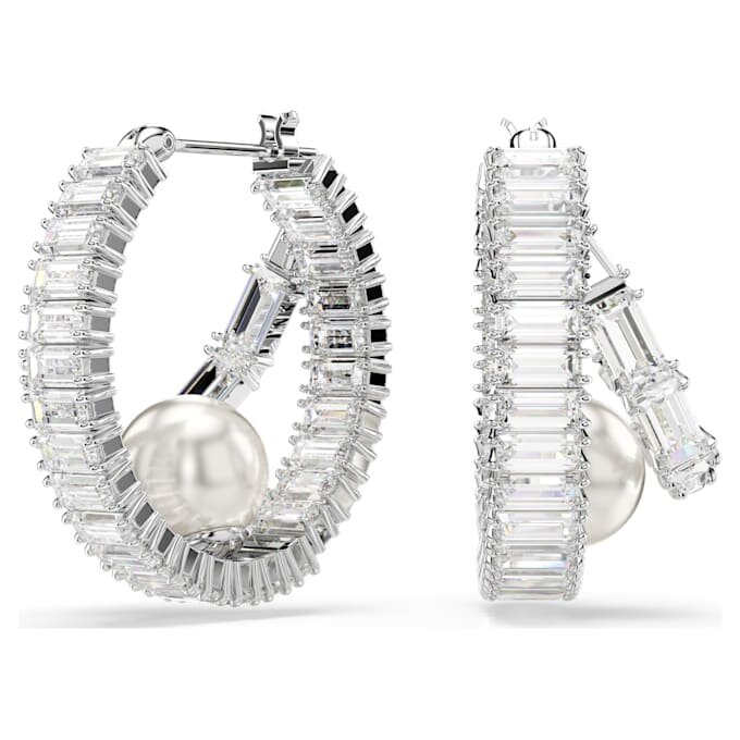 Ariana Grande X Swarovski Ohrringe mit Kristallperlen, Baguette-Schliff, weiss, rhodiniert Ariana Grande X Swarovski Ohrringe mit Kristallperlen, Baguette-Schliff, weiss, rhodiniert
