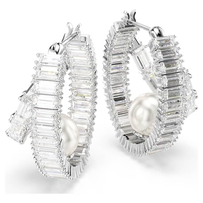 Ariana Grande X Swarovski Ohrringe mit Kristallperlen, Baguette-Schliff, weiss, rhodiniert Ariana Grande X Swarovski Ohrringe mit Kristallperlen, Baguette-Schliff, weiss, rhodiniert