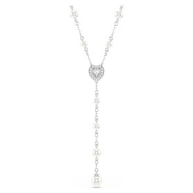 Ariana Grande X Swarovski Y Halskette mit gemischten Schliffen, Kristallperle, Herz, weiss, rhodiniert