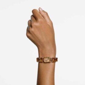 Armbanduhr mit achteckigem Schliff, braun, champagnerfarbene Goldoptik