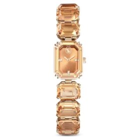 Armbanduhr mit achteckigem Schliff, braun, champagnerfarbene Goldoptik