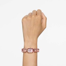 Armbanduhr mit achtkantigem Schliff, rosa, roségoldfarben