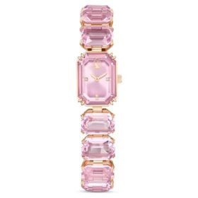 Armbanduhr mit achtkantigem Schliff, rosa, roségoldfarben
