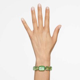 Armbanduhr mit achtkantigen Kristallen, grün, champagnerfarbene Goldoptik