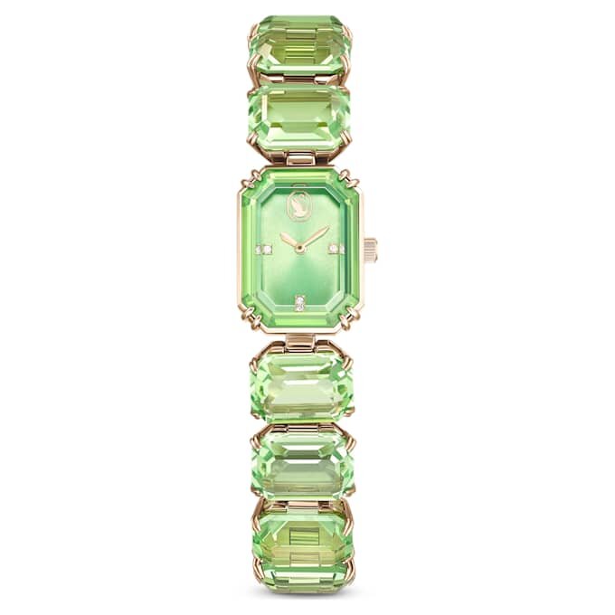 Armbanduhr mit achtkantigen Kristallen, grün, champagnerfarbene Goldoptik Armbanduhr mit achtkantigen Kristallen, grün, champagnerfarbene Goldoptik