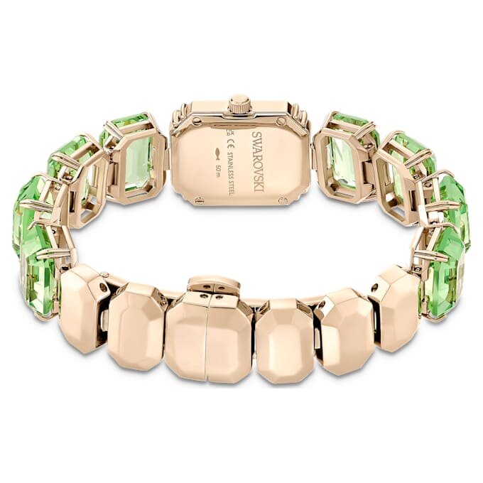 Armbanduhr mit achtkantigen Kristallen, grün, champagnerfarbene Goldoptik Armbanduhr mit achtkantigen Kristallen, grün, champagnerfarbene Goldoptik
