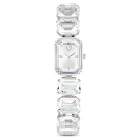 Armbanduhr mit achtkantigen Kristallen, weiss, Edelstahl