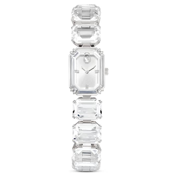 Armbanduhr mit achtkantigen Kristallen, weiss, Edelstahl Armbanduhr mit achtkantigen Kristallen, weiss, Edelstahl