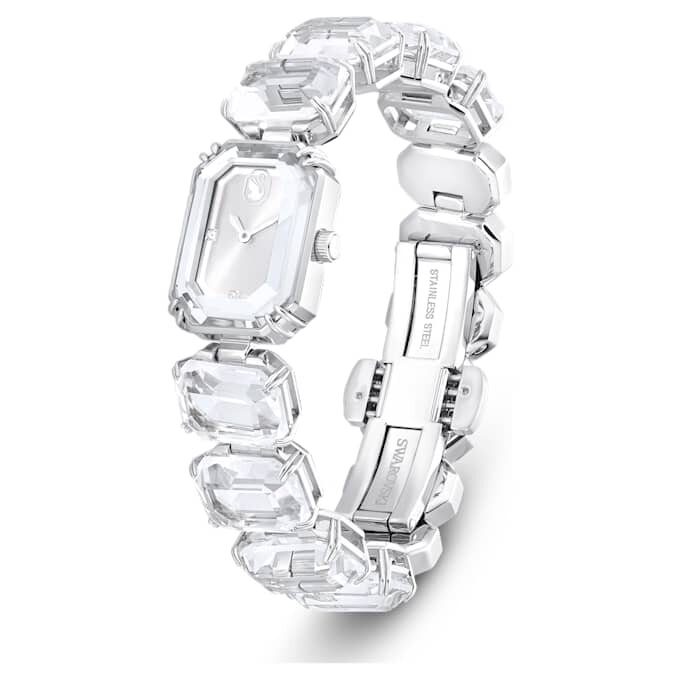 Armbanduhr mit achtkantigen Kristallen, weiss, Edelstahl Armbanduhr mit achtkantigen Kristallen, weiss, Edelstahl