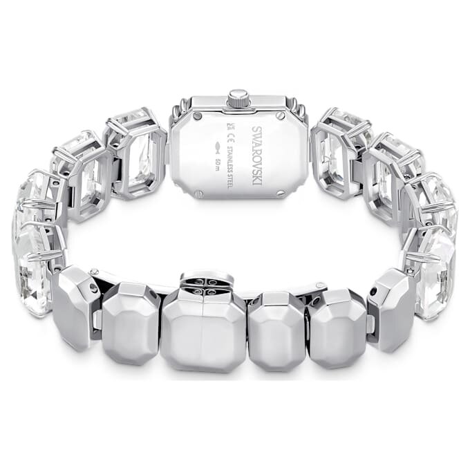 Armbanduhr mit achtkantigen Kristallen, weiss, Edelstahl Armbanduhr mit achtkantigen Kristallen, weiss, Edelstahl