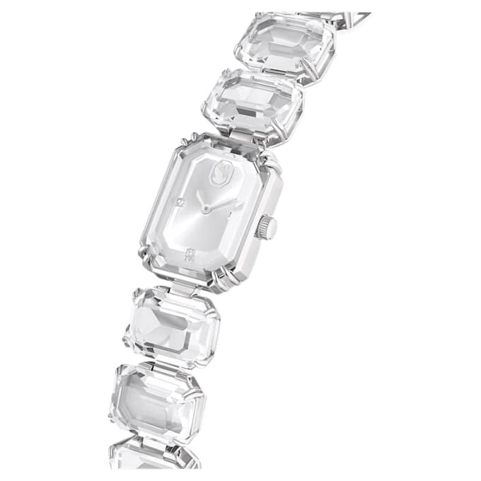 Armbanduhr mit achtkantigen Kristallen, weiss, Edelstahl Armbanduhr mit achtkantigen Kristallen, weiss, Edelstahl