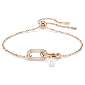 Constella-Armband mit Kristallperle, Rundschliff, weiss, roségoldfarben plattiert