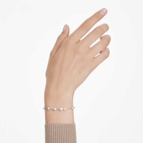 Constella-Armband mit Kristallperlen, runde Schliffe, weiss, rhodiniert