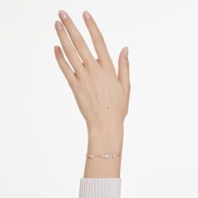 Constella-Armband mit Kristallperlen, runde Schliffe, weiss, roségoldfarben plattiert