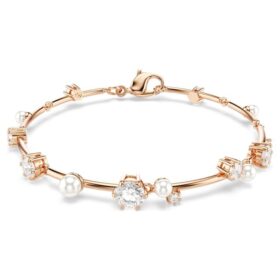 Constella-Armband mit Kristallperlen, runde Schliffe, weiss, roségoldfarben plattiert