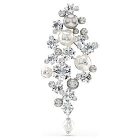 Constella-Brosche «Crystal Pearl», Rundschliff, weiss, rhodiniert