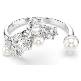 Constella Offener Ring mit Kristallperlen, Rundschliff, weiss, rhodiniert