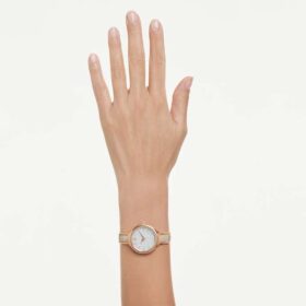 Crystalline-Armbanduhr «Swiss Made», Metallarmband, beige, roségoldfarbenes Finish