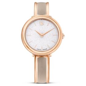 Crystalline-Armbanduhr «Swiss Made», Metallarmband, beige, roségoldfarbenes Finish