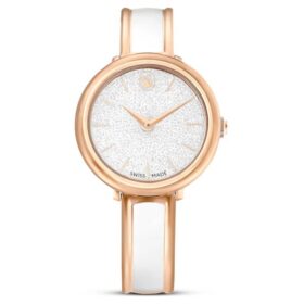 Crystalline-Armbanduhr «Swiss Made», Metallarmband, weiss, roségoldfarben