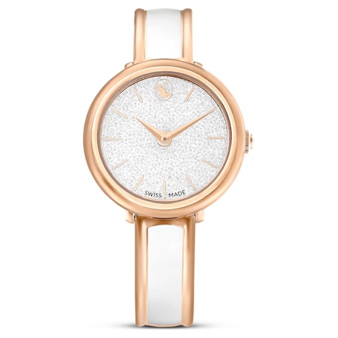 Crystalline-Armbanduhr «Swiss Made», Metallarmband, weiss, roségoldfarben Crystalline-Armbanduhr «Swiss Made», Metallarmband, weiss, roségoldfarben