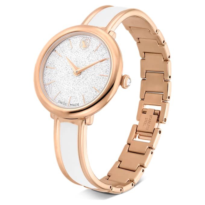 Crystalline-Armbanduhr «Swiss Made», Metallarmband, weiss, roségoldfarben Crystalline-Armbanduhr «Swiss Made», Metallarmband, weiss, roségoldfarben