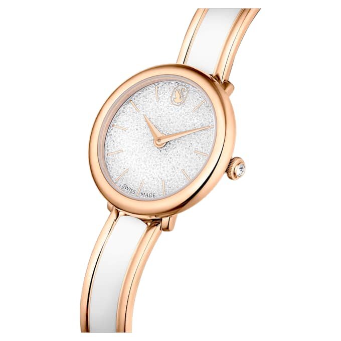 Crystalline-Armbanduhr «Swiss Made», Metallarmband, weiss, roségoldfarben Crystalline-Armbanduhr «Swiss Made», Metallarmband, weiss, roségoldfarben
