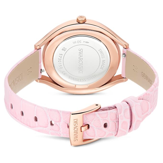 Crystalline Aura Uhr Swiss Made, Lederarmband, rosa, roségoldfarbenes Finish Crystalline Aura Uhr Swiss Made, Lederarmband, rosa, roségoldfarbenes Finish