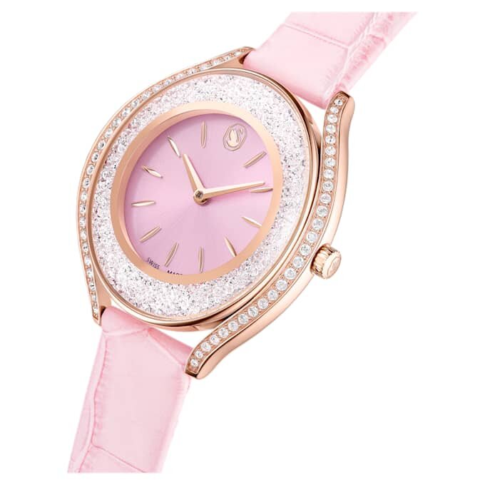 Crystalline Aura Uhr Swiss Made, Lederarmband, rosa, roségoldfarbenes Finish Crystalline Aura Uhr Swiss Made, Lederarmband, rosa, roségoldfarbenes Finish