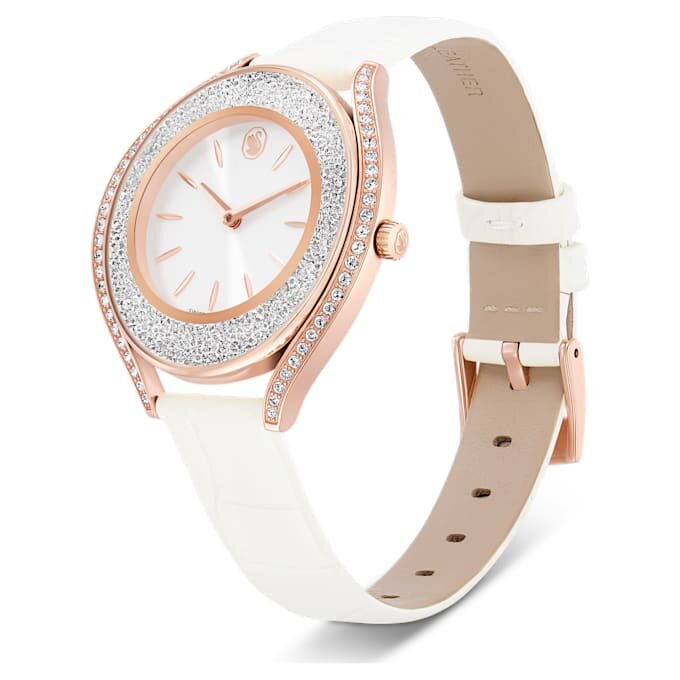 Crystalline Aura Uhr Swiss Made, Lederarmband, weiss, roségoldfarbenes Finish Crystalline Aura Uhr Swiss Made, Lederarmband, weiss, roségoldfarbenes Finish