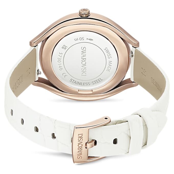 Crystalline Aura Uhr Swiss Made, Lederarmband, weiss, roségoldfarbenes Finish Crystalline Aura Uhr Swiss Made, Lederarmband, weiss, roségoldfarbenes Finish