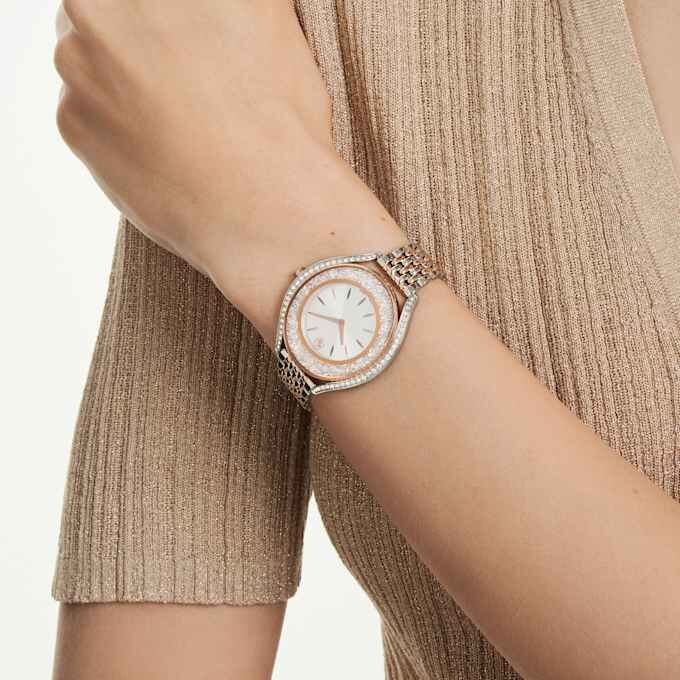 Crystalline Aura Uhr Swiss Made, Metallarmband, Roségold-Farbton, gemischte Metalloberfläche Crystalline Aura Uhr Swiss Made, Metallarmband, Roségold-Farbton, gemischte Metalloberfläche