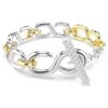 Dextera-Armband mit rundem Schliff, T-Steg, weiss, gemischte Metalloberfläche Dextera-Armband mit rundem Schliff, T-Steg, weiss, gemischte Metalloberfläche