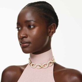 Dextera-Choker mit rundem Schliff, weiss, vergoldet