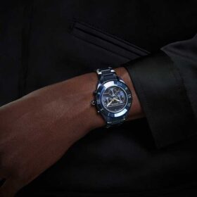 Dextera Chrono Uhr 39 mm, Swiss Made, Metallarmband, Blau, blaue Oberfläche