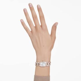 Dextera Kettenuhr Swiss Made, Kristallarmband, weiss, champagnerfarbene Goldoptik